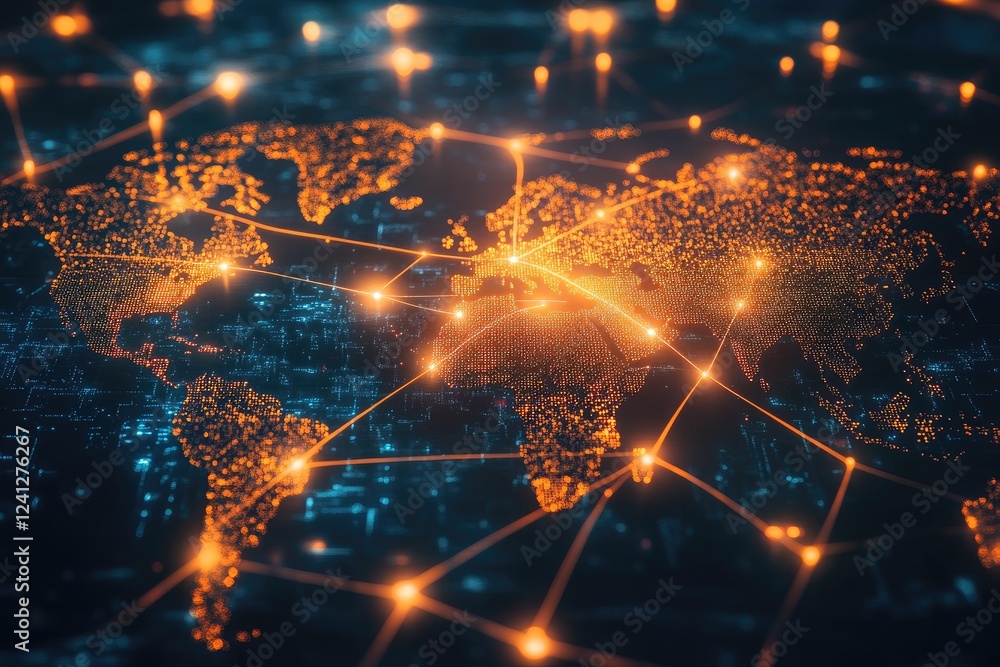 Global Network Connections Illuminated World Map Global Network Connections Illuminated World Map