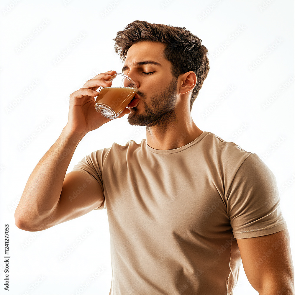 Man enjoying a refreshing drink, taking a moment of relaxation and refreshment, healthy lifestyle concept Man enjoying a refreshing drink, taking a moment of relaxation and refreshment, healthy lifestyle concept