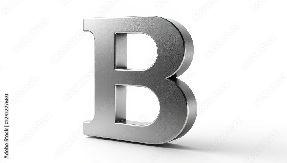 Silver Metallic Letter B 3D Render on White Background Silver Metallic Letter B 3D Render on White Background