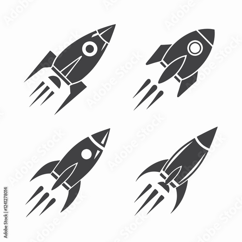 Clean and Modern Rocket Icon Bundle for Tech and Space. photo