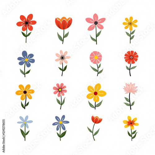 Wallpaper Mural Set of colorful flower icons, seamless floral vector pattern design, nature illustration, art decoration, spring summer plant bouquet Torontodigital.ca