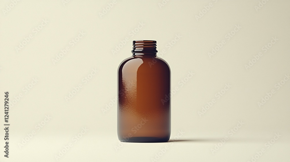 Brown Glass Bottle Isolated on Plain Background Studio Shot Minimalist Aesthetics Design Element. Brown Glass Bottle Isolated on Plain Background Studio Shot Minimalist Aesthetics Design Element.