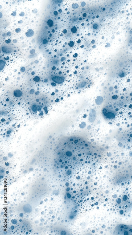 Obraz premium Bubbles and foam create an abstract blue and white pattern depicting flowing water in a serene and calming setting