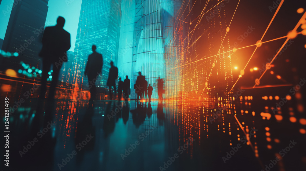 abstract professional business team people connection of line from nail node to node on Smart digital cityscap and skyline background , Innovation networking concept abstract professional business team people connection of line from nail node to node on Smart digital cityscap and skyline background , Innovation networking concept