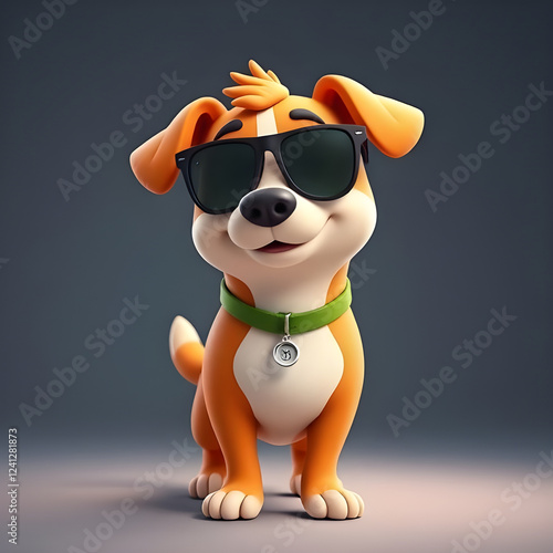 Cute Cartoon Dog with Sunglasses photo