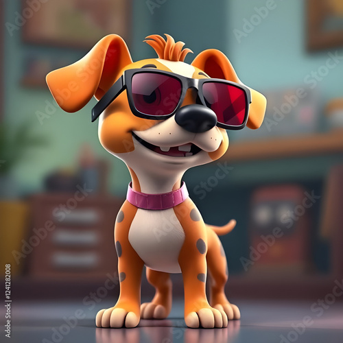 Cute Cartoon Dog with Sunglasses photo