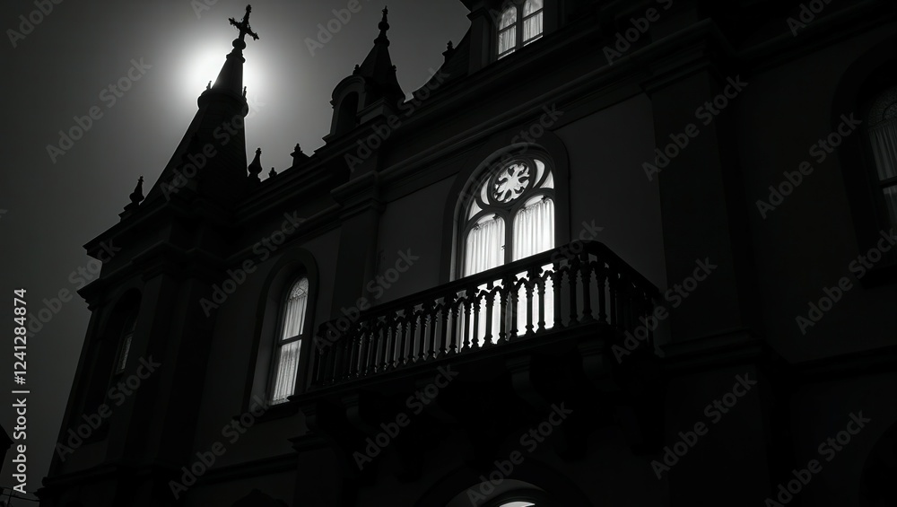 Obraz premium Gothic design of Balcony at Night, cinematic photography