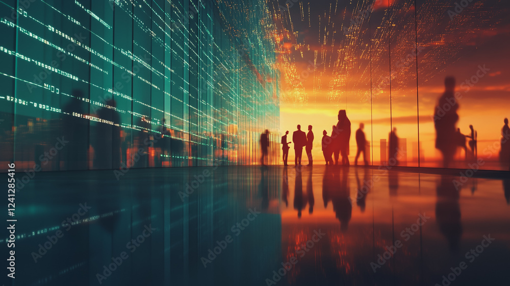 Fototapeta premium abstract professional business team people connection of line from nail node to node on Smart digital cityscap and skyline background , Innovation networking concept