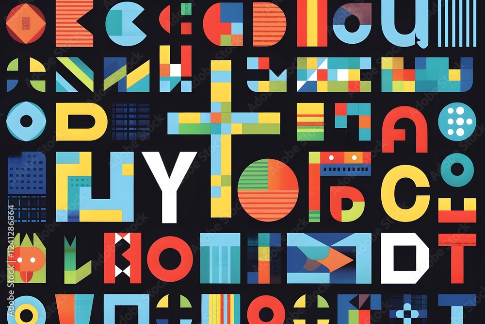 Fototapeta premium Illustration of Dot Fonts: These are becoming popular for their retro appeal, combining modern high-quality graphics with 8-bit pixel-style elements, giving a nod to early web design. Ai Generate. 