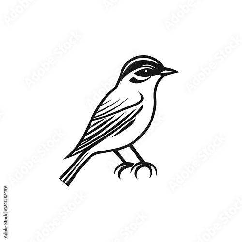 vireo bird logo, simple and beauty, asymmetrical, Black lines on white background photo