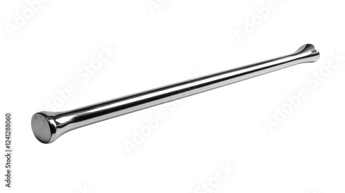 A long, polished metal rod with rounded ends is shown against a black background. photo