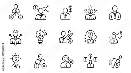Business Icon Set - Flat Vector Illustrations for Marketing, Finance & Startup Concepts
