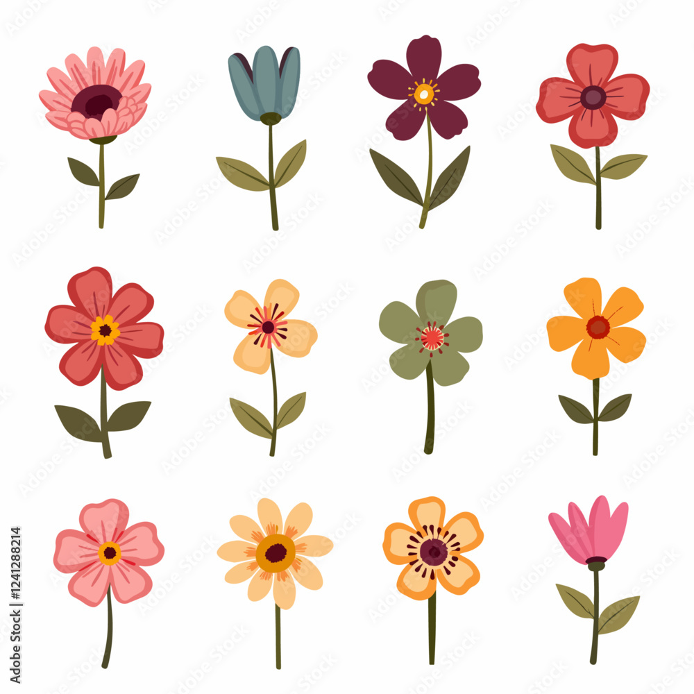 Set of flowers, set of vector flowers Set of flowers, set of vector flowers