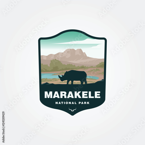 marakele national park vector logo illustration design with rhino silhouette on the landscape photo