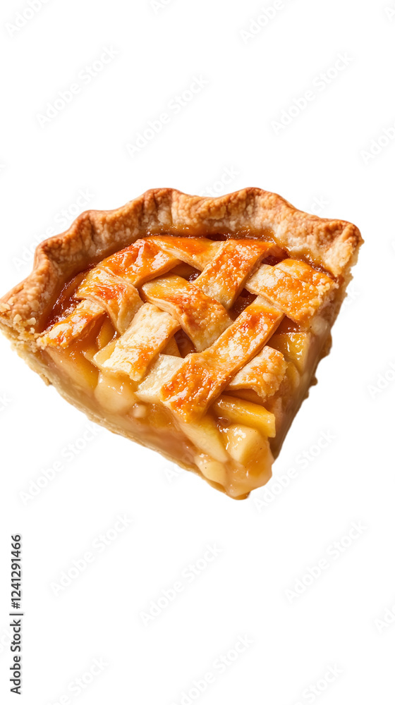 A freshly baked slice of pie with apple filling, placed on a white plate. Transparent background
A freshly baked slice of pie with apple filling, placed on a white plate. Transparent background