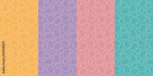 Set of 4 patterns of different colors with egg outlines