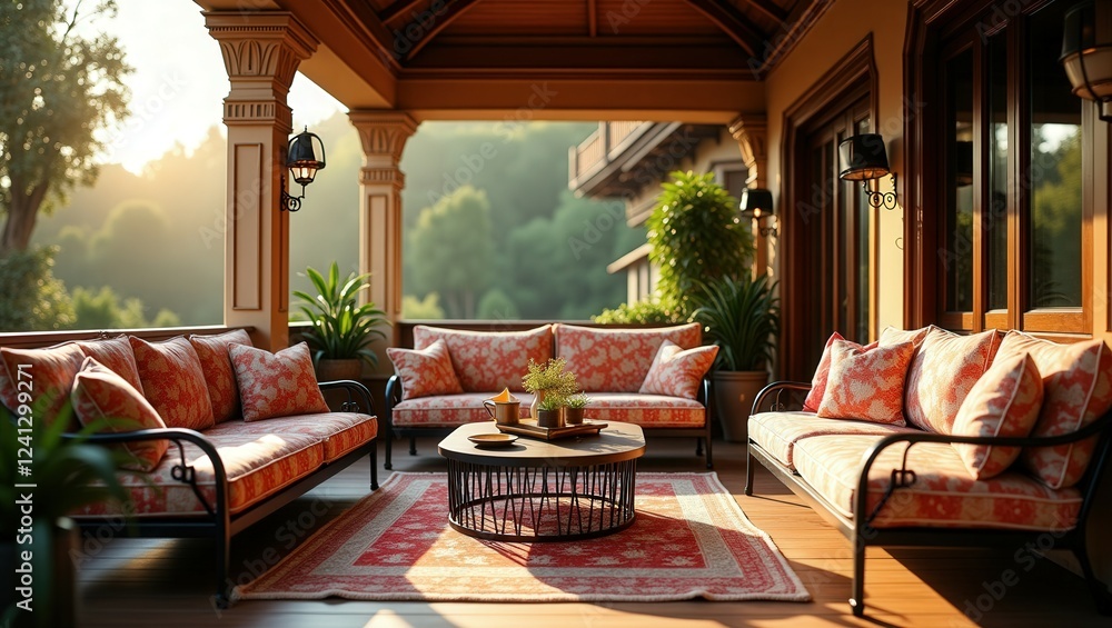 Fototapeta premium Grandmillennial design of Balcony, cinematic photography