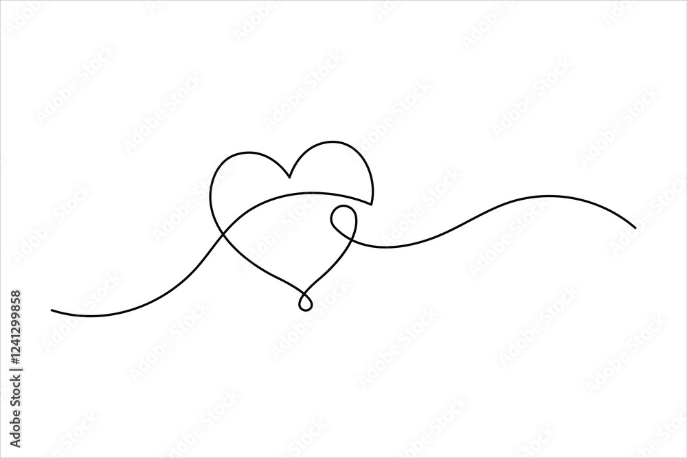 Fototapeta premium Continuous one line art drawing love hand drawn vector illustration heart valentine's day