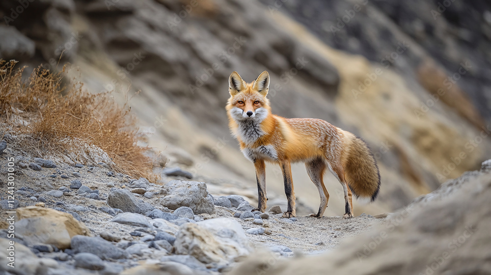 Fototapeta premium Majestic red or orange fox animal in nature, outdoors photography.