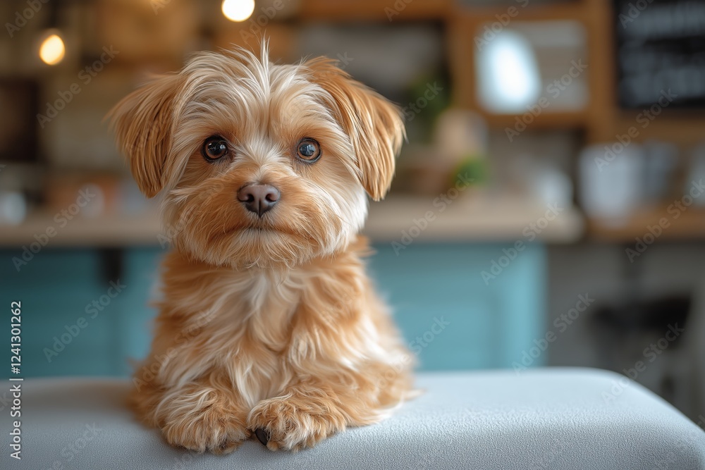 Cute small dog looking at camera, representing pet wellness check related to veterinary medicine. Concept focuses on pet wellness check as essential aspect of responsible pet care Cute small dog looking at camera, representing pet wellness check related to veterinary medicine. Concept focuses on pet wellness check as essential aspect of responsible pet care
