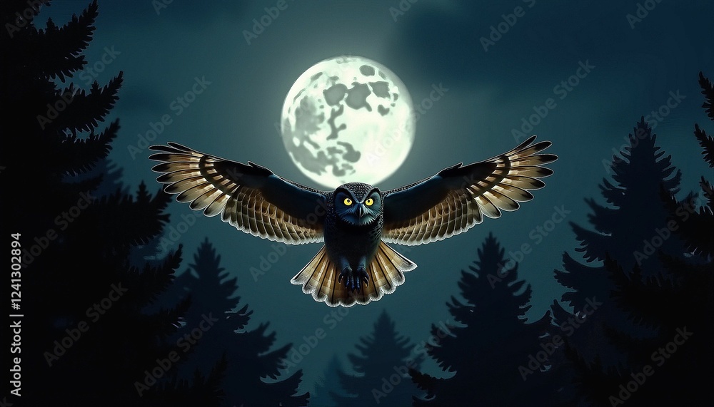 Obraz premium Majestic owl Soaring in Moonlit Sky
