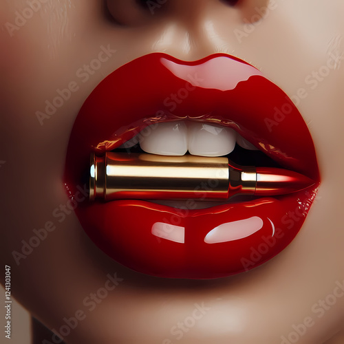 Pair of red glossy lips