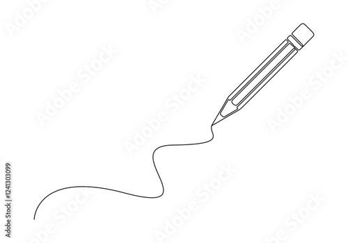 Continuous one line drawing wooden pencil for writing on paper book. Back to school or college concept. Education knowledge learning for all. Modern continuous line draw design graphic illustration 