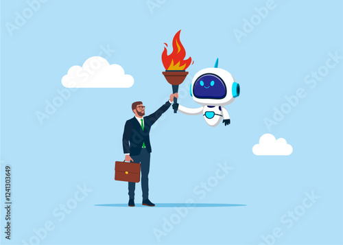 Baton pass torch to successor. Change CEO to achieve goal and win technology competition. Flat vector illustration