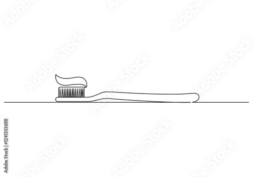 Continuous single line drawing of toothbrush and toothpaste. One line art toothbrush and toothpaste vector illustration. line art, Continuous line drawing toothbrush. Vector illustration