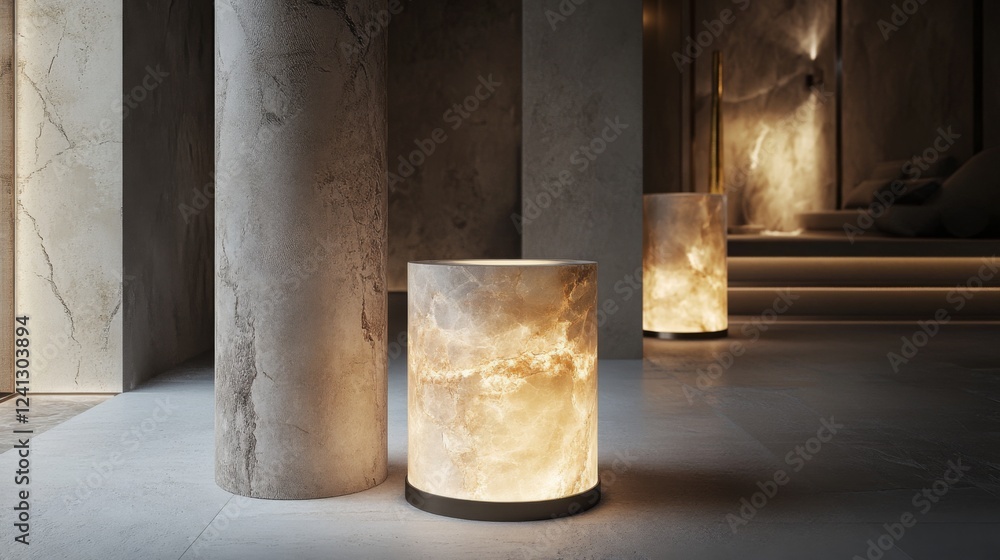 Stunning Modern Interior Design with Elegant Onyx Lamps and Pillars - A Luxurious Home Decor Concept Stunning Modern Interior Design with Elegant Onyx Lamps and Pillars - A Luxurious Home Decor Concept