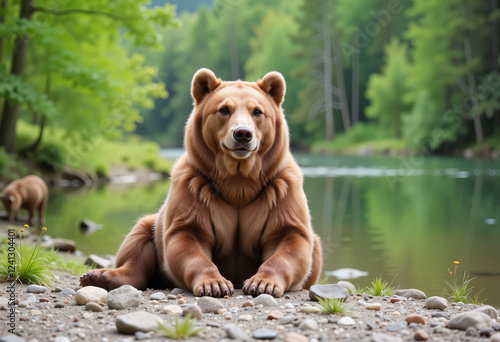Wallpaper Mural Brown bear resting by forest river in peaceful nature Torontodigital.ca