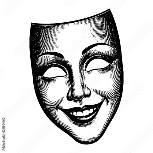 Scary Horror Smile Masquerade Mask Vintage Black and White Outline Line Art Drawing