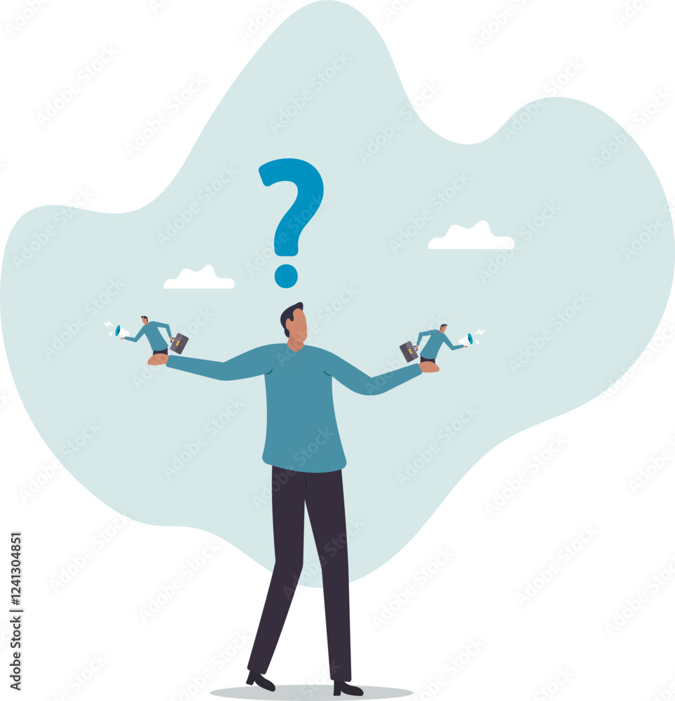 Dilemma or moral conflict, disagreement or argument for business direction, decision problem or question,business concept.flat character. Dilemma or moral conflict, disagreement or argument for business direction, decision problem or question,business concept.flat character.