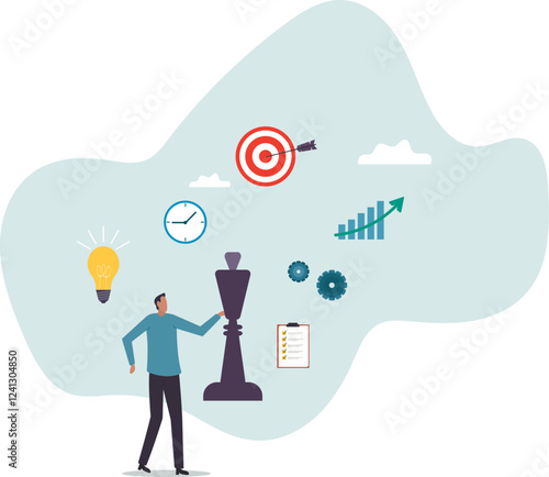 Strategic planning, tactic or strategy to win business competition, marketing analysis or challenge to achieve target,business concept.flat character.