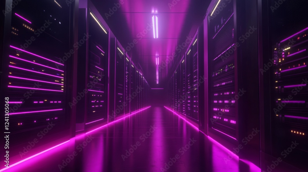 A mesmerizing neon-lit server room, a futuristic vision of data centers. An awe-inspiring glimpse into the digital world A mesmerizing neon-lit server room, a futuristic vision of data centers. An awe-inspiring glimpse into the digital world