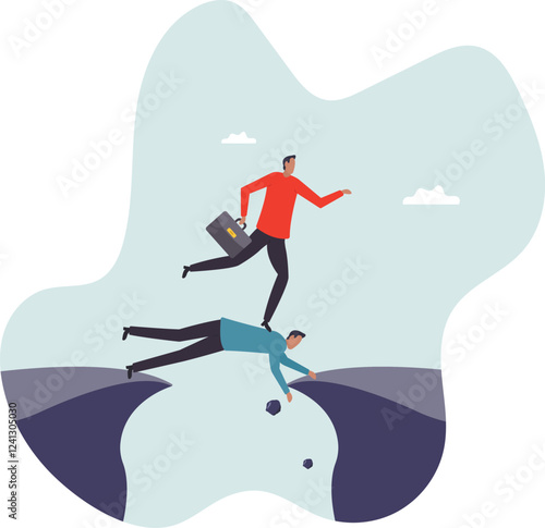 Selfish employee take advantage of other people, supporting boss help other to achieve career success.business concept.flat character.