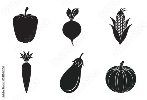 set of vegetables vector silhouette white background