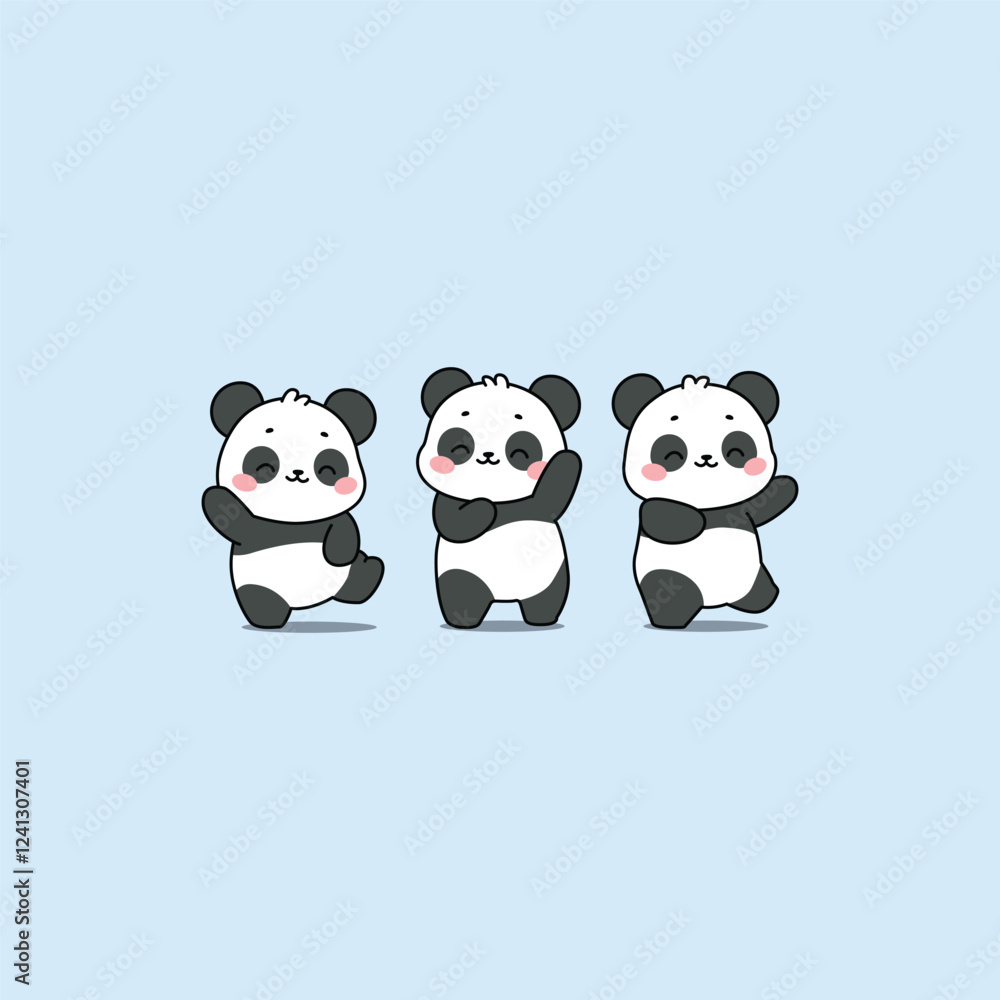 Naklejka premium Cute three pandas dancing cartoon, vector illustration