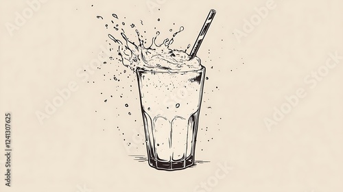 Hand-drawn milkshake splash, drink in glass, creative illustration photo