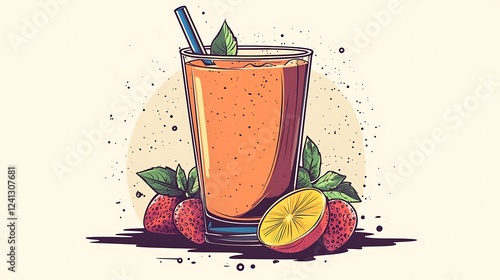 Colorful smoothie illustration, fresh fruits, drink, refreshment, healthy lifestyle photo