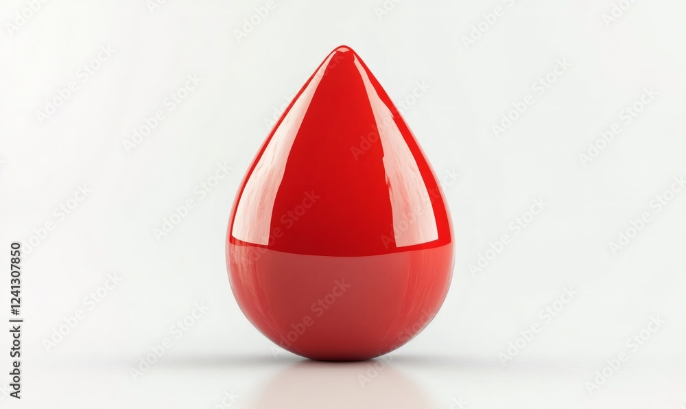 Obraz premium Shiny red drop standing on white background representing concepts like blood donation or medical research