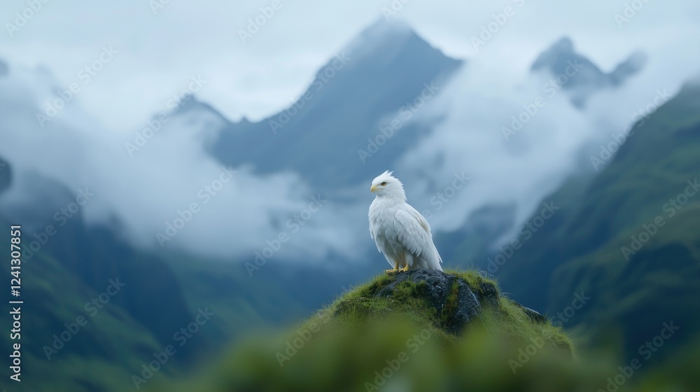 Fototapeta premium White bird mountaintop serene landscape