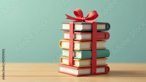 Stack of Books Tied with Red Ribbon - Gift of Knowledge Concept photo