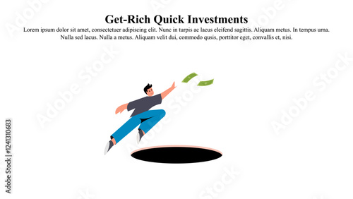 Illustration concept of a man trying to get rich and falling into a trap.