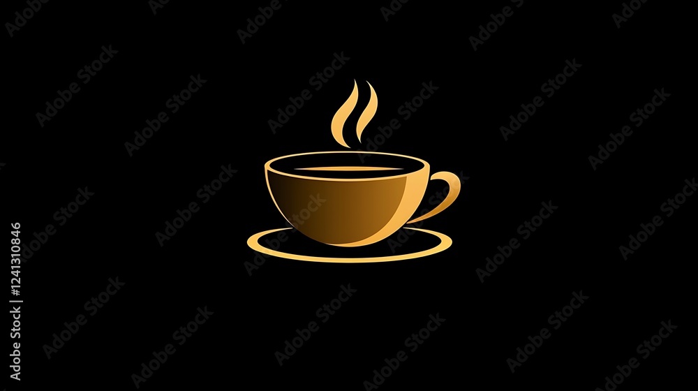 Obraz premium Golden coffee cup on black background; simple illustration. Possible use logo or graphic design element