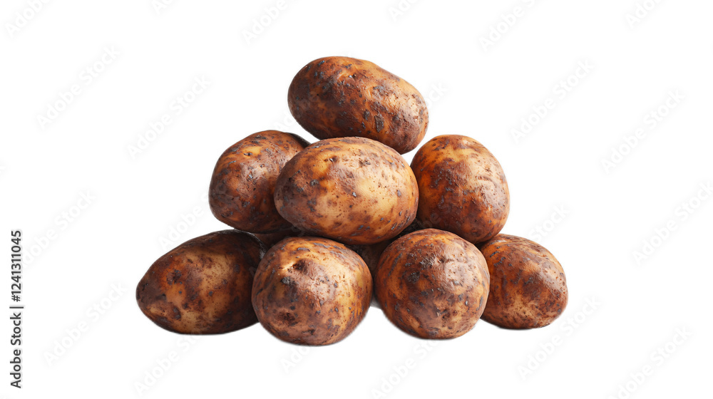 Fresh Organic Potatoes Stacked in a Natural Arrangement Isolated on White Background Fresh Organic Potatoes Stacked in a Natural Arrangement Isolated on White Background
