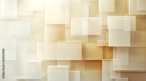 Abstract composition of translucent squares in shades of beige and cream creating a soft, modern background