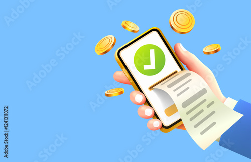 Check smart phone service, mobile pay sale, banner financial. Vector illustration