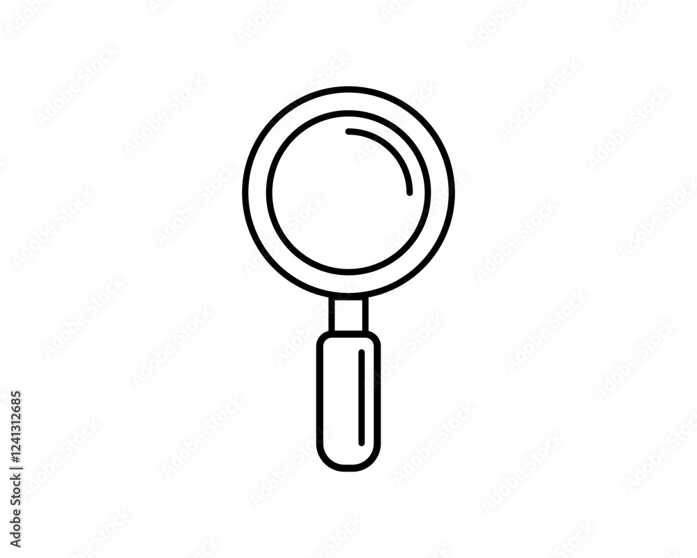 Clean line art magnifying glass icon. Perfect for website design, app interfaces, or educational materials needing a simple search or discovery element. Clean line art magnifying glass icon. Perfect for website design, app interfaces, or educational materials needing a simple search or discovery element.