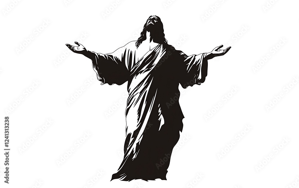 Fototapeta premium Jesus Christ Statue, Religious Art, Black and White, Spiritual Figure, Image for Prayer
